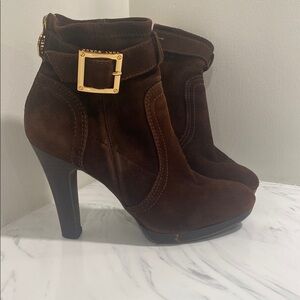 Tory Burch Brown Ankle Boots with Gold Buckle